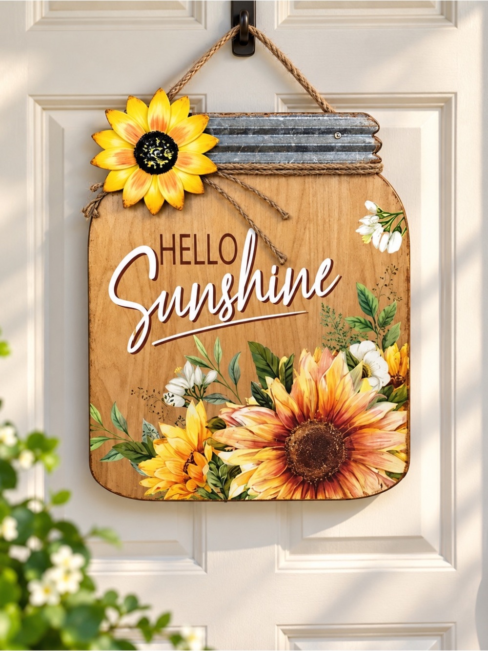 Sunflower plaque Wall Shelf HELLO SUNSHINE Wood & metal Hand painted NWT 12x10